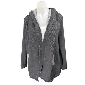 Sydney Women's Black White Knit Long Sleeve Pockets Hooded Hoodie Jacket Size M